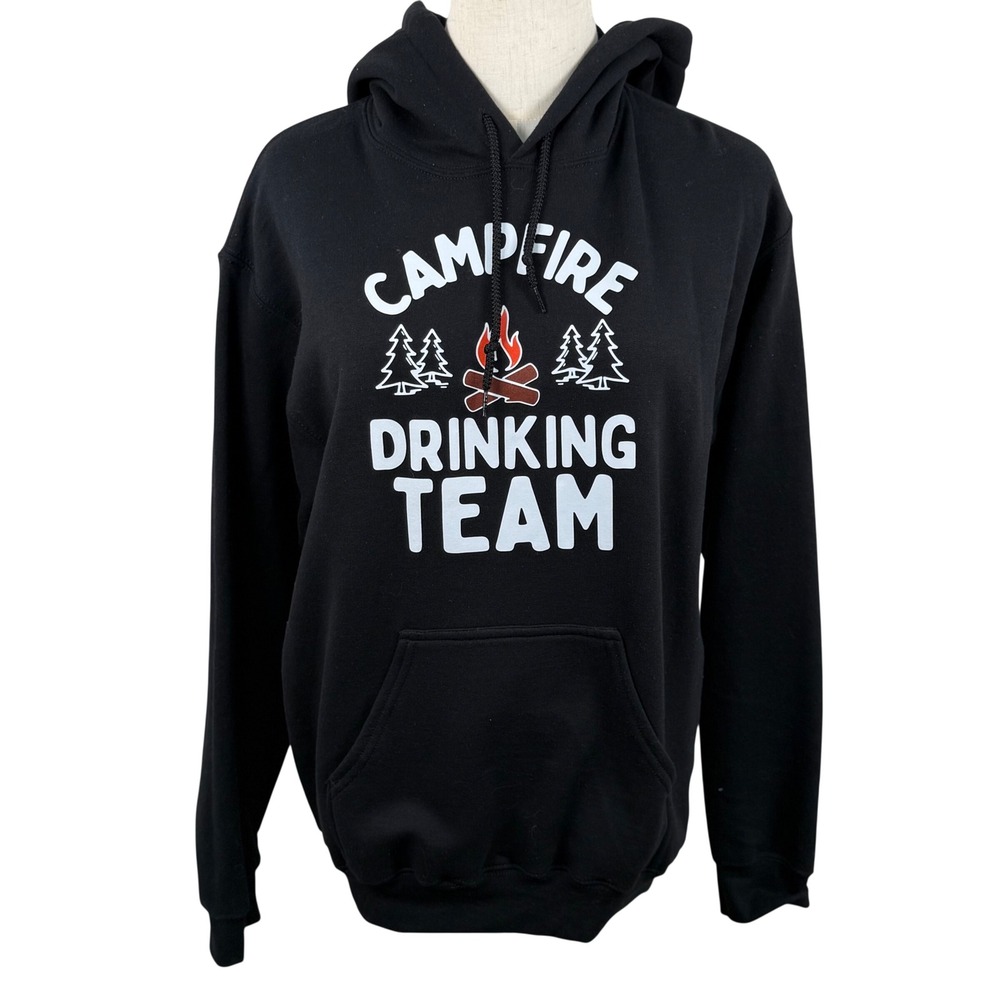 Gildan Unisex Small Hoodie Black Campfire Graphic Heavy Blend Cabincore Camping